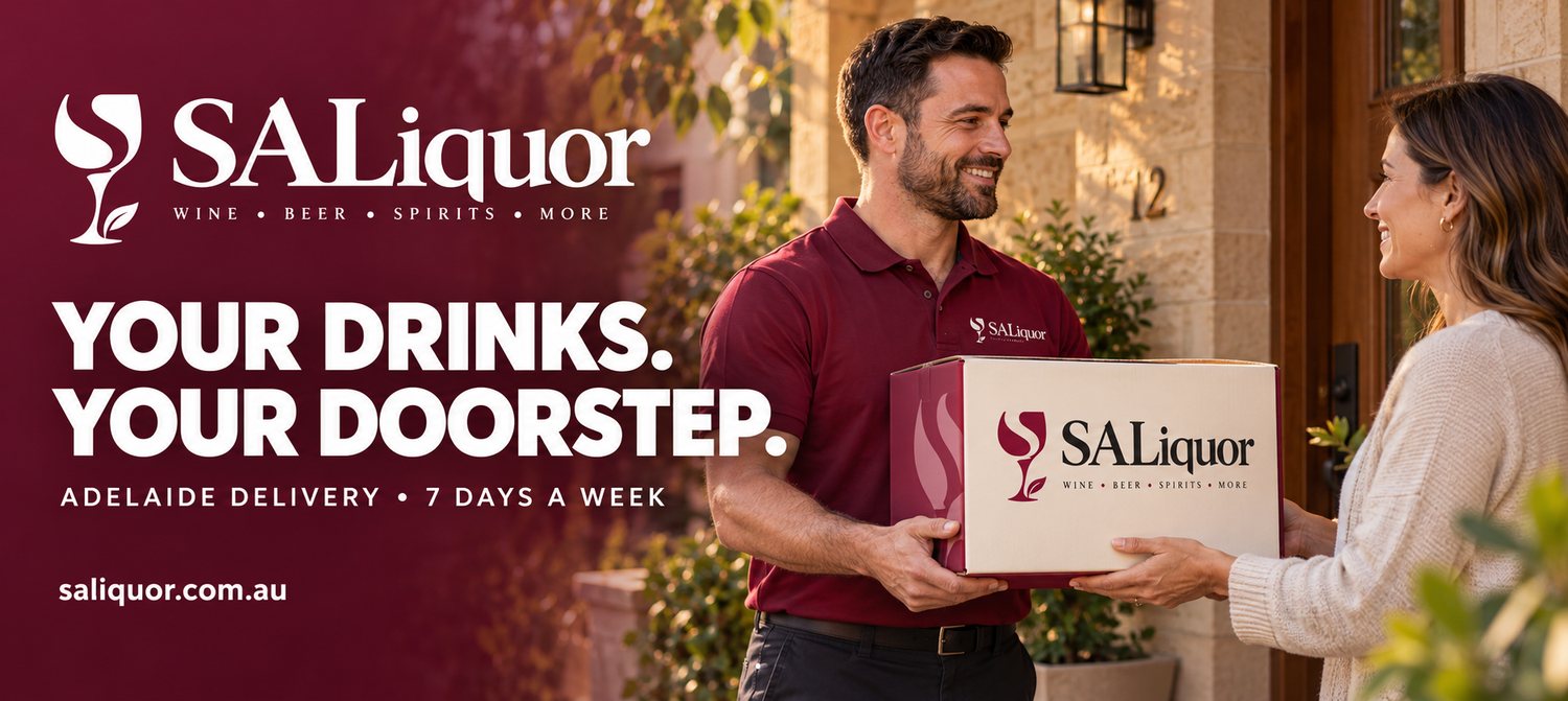 Your drinks, your doorstep. An SA Liquor driver handing a boxed order to a customer at her front door.